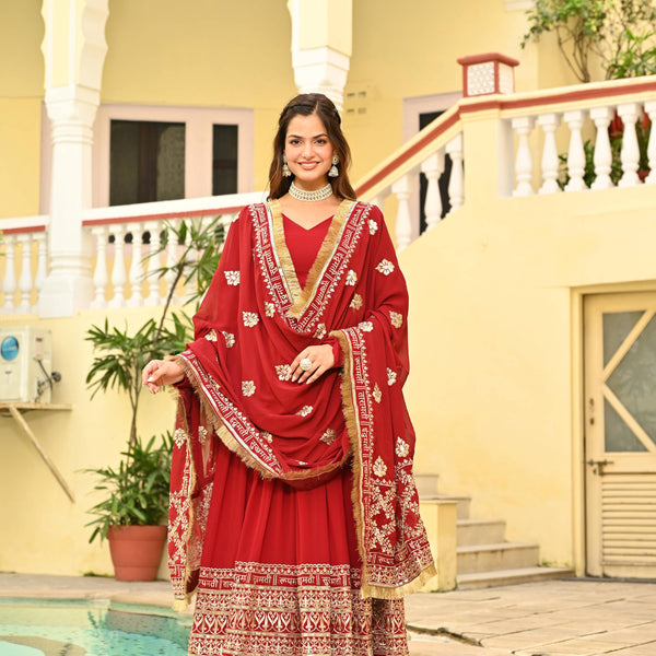 Jyoti Fashion Maroon Faux Blooming Sequins Embroidered Anarkali Set with Dupatta - Distacart