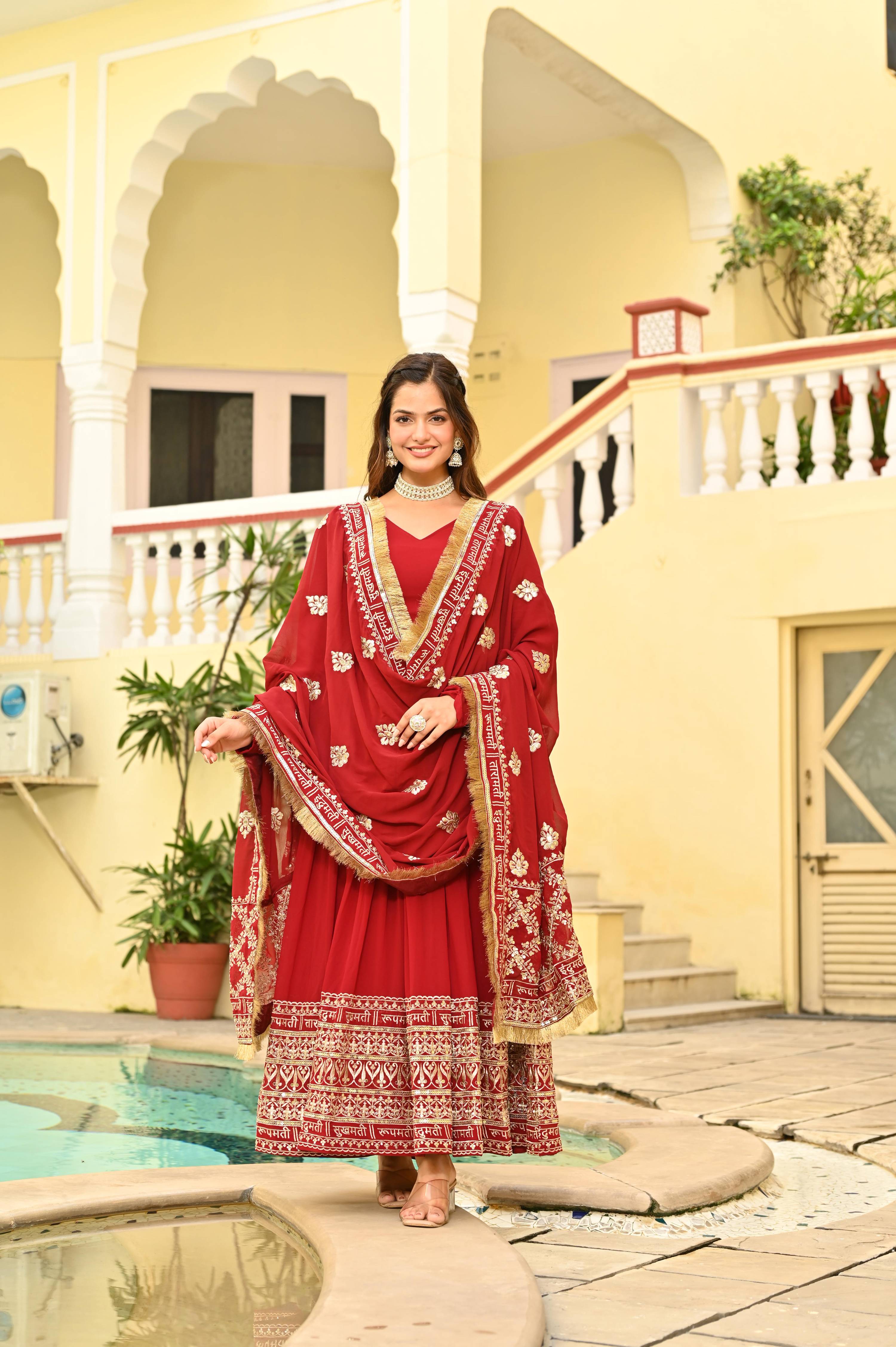 Jyoti Fashion Maroon Faux Blooming Sequins Embroidered Anarkali Set with Dupatta - Distacart