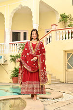 Thumbnail for Jyoti Fashion Maroon Faux Blooming Sequins Embroidered Anarkali Set with Dupatta - Distacart