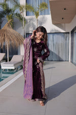 Thumbnail for Jyoti Fashion Wine Ice Velvet Embroidered Kurta Set with Dupatta - Distacart