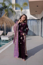 Thumbnail for Jyoti Fashion Wine Ice Velvet Embroidered Kurta Set with Dupatta - Distacart