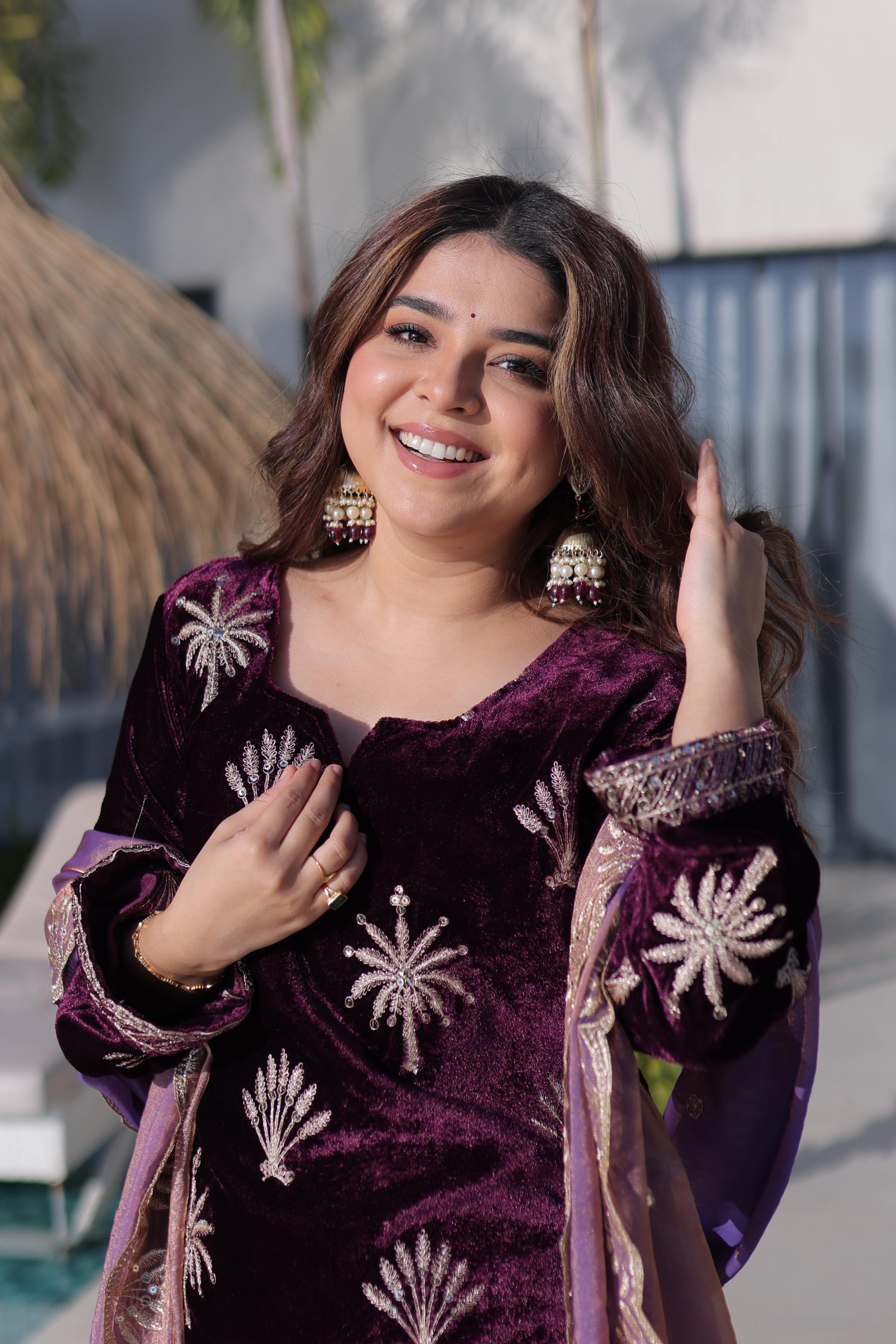 Jyoti Fashion Wine Ice Velvet Embroidered Kurta Set with Dupatta - Distacart