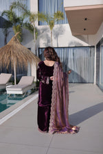 Thumbnail for Jyoti Fashion Wine Ice Velvet Embroidered Kurta Set with Dupatta - Distacart