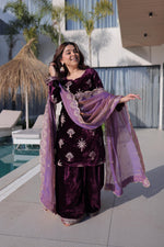 Thumbnail for Jyoti Fashion Wine Ice Velvet Embroidered Kurta Set with Dupatta - Distacart