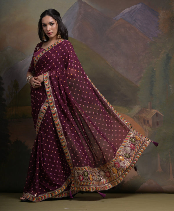 Jyoti Fashion Women's Wine Coding Sequence Georgette Saree with Blouse - Distacart