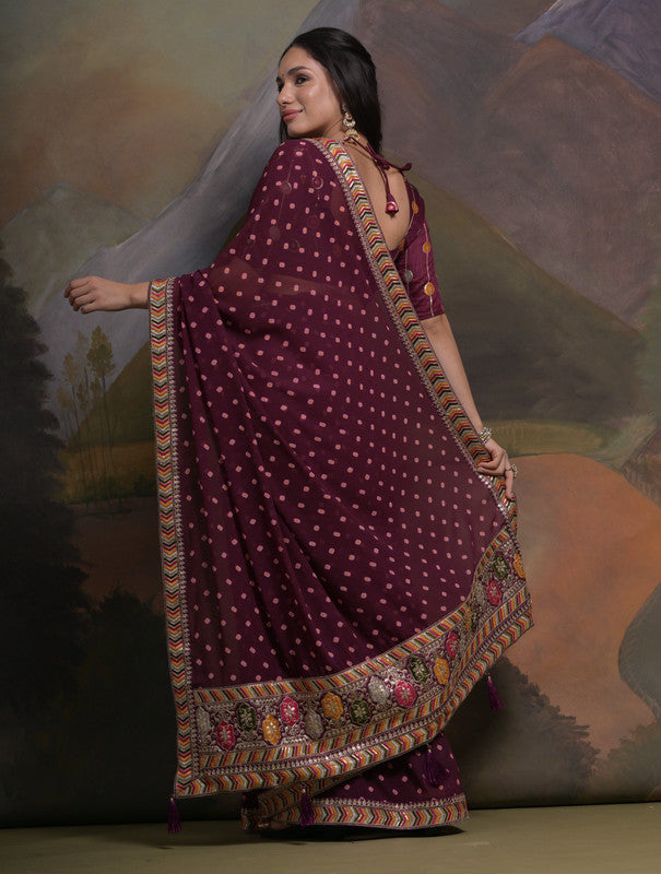Jyoti Fashion Women's Wine Coding Sequence Georgette Saree with Blouse - Distacart