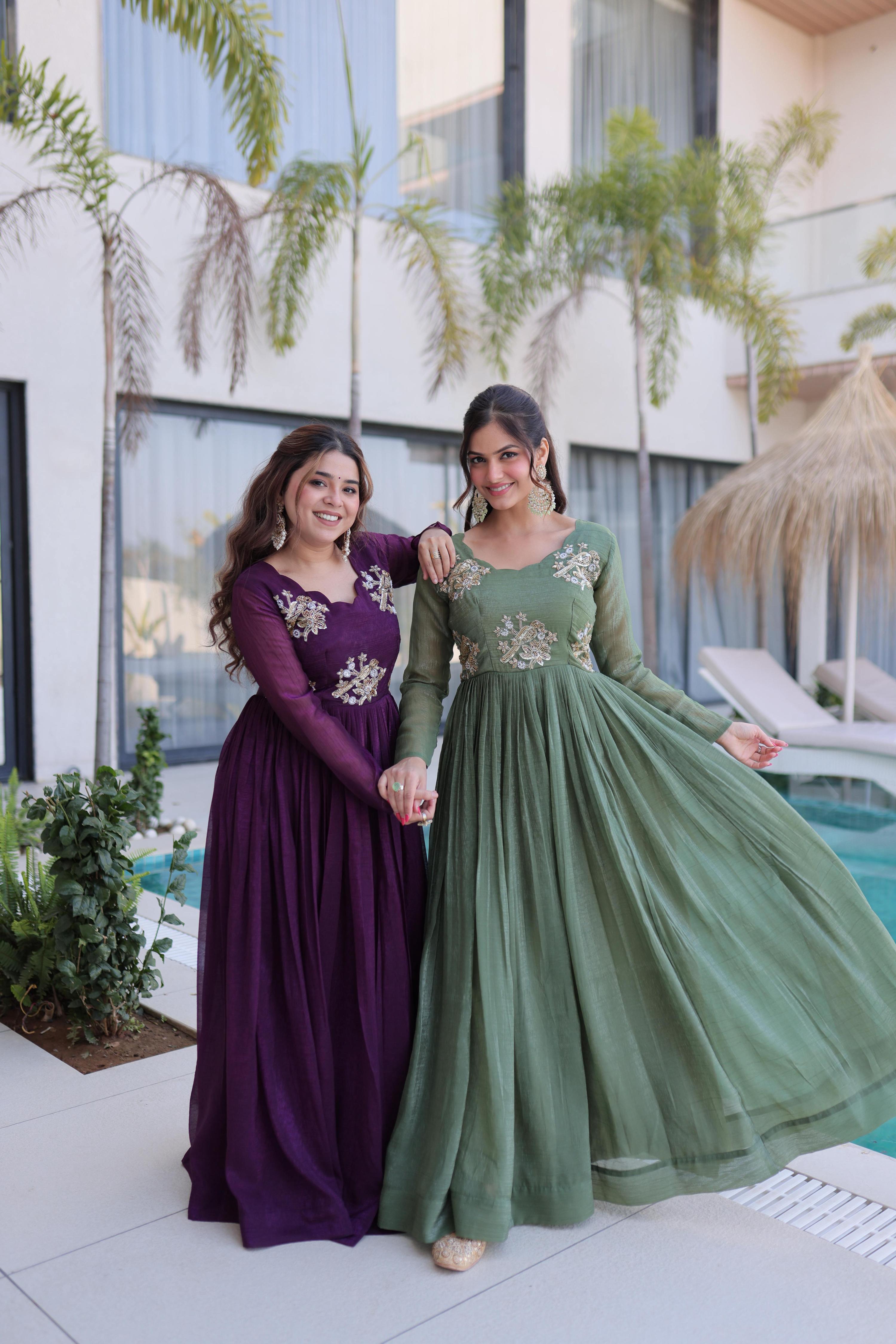 Jyoti Fashion Purple & Sea Green Silver Crunchy Beads Embroidered Combo Anarkali Set - Distacart