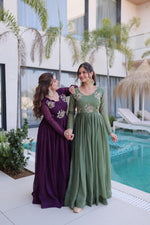 Thumbnail for Jyoti Fashion Purple & Sea Green Silver Crunchy Beads Embroidered Combo Anarkali Set - Distacart