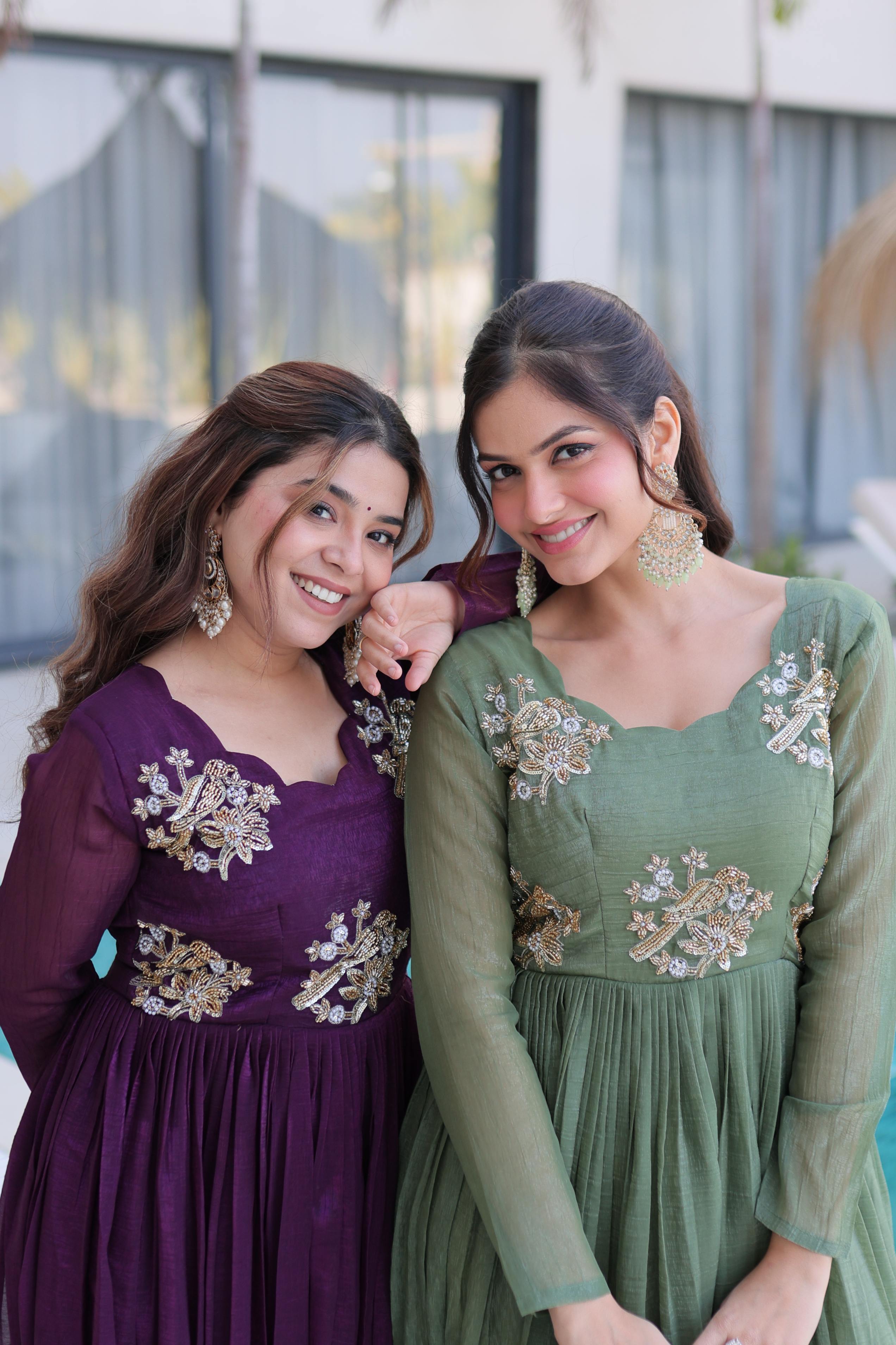Jyoti Fashion Purple & Sea Green Silver Crunchy Beads Embroidered Combo Anarkali Set - Distacart