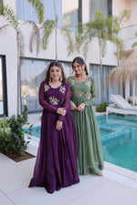 Thumbnail for Jyoti Fashion Purple & Sea Green Silver Crunchy Beads Embroidered Combo Anarkali Set - Distacart