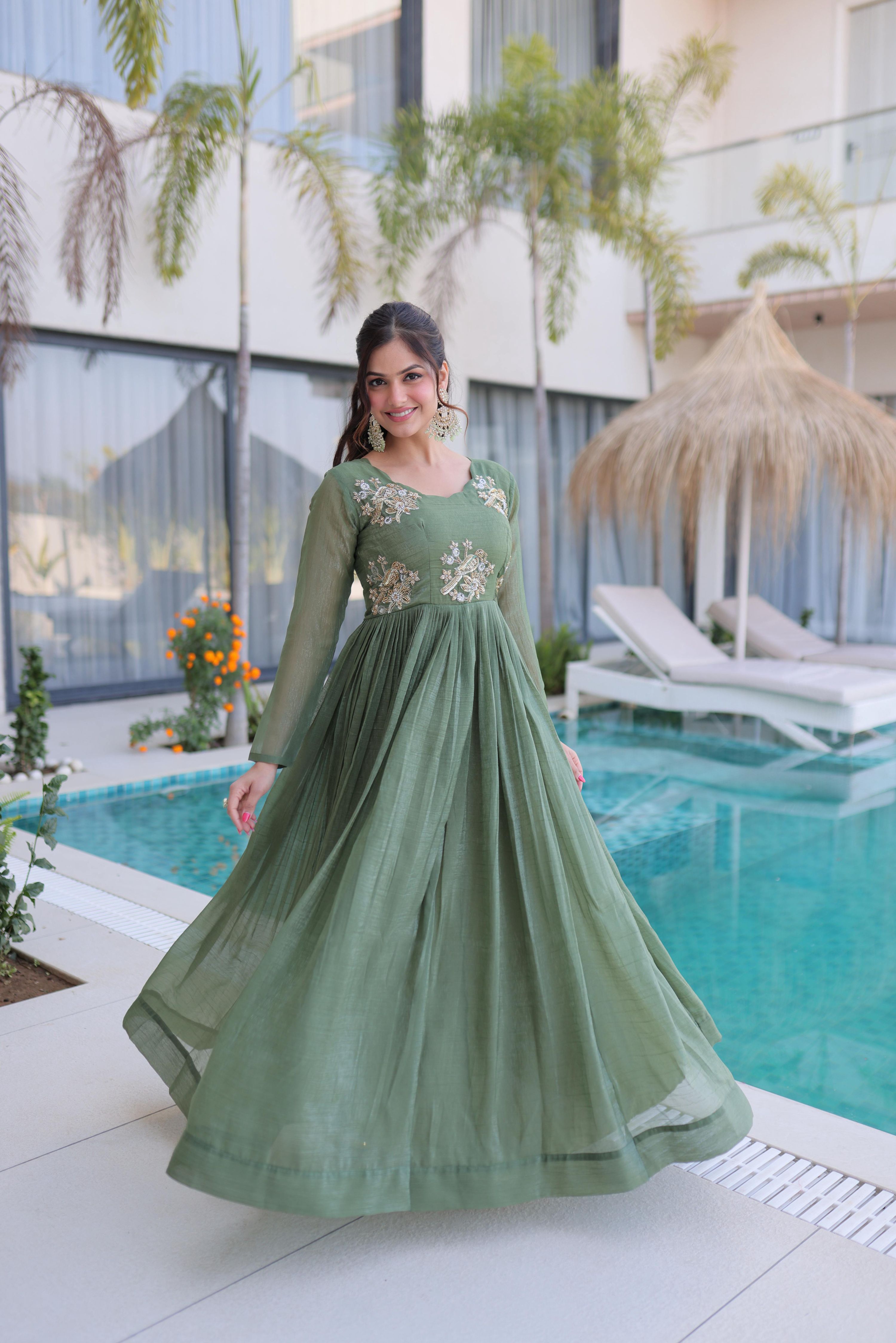 Jyoti Fashion Sea Green Silver Crunchy Beads Embroidered Anarkali Set - Distacart