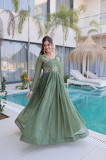 Thumbnail for Jyoti Fashion Sea Green Silver Crunchy Beads Embroidered Anarkali Set - Distacart