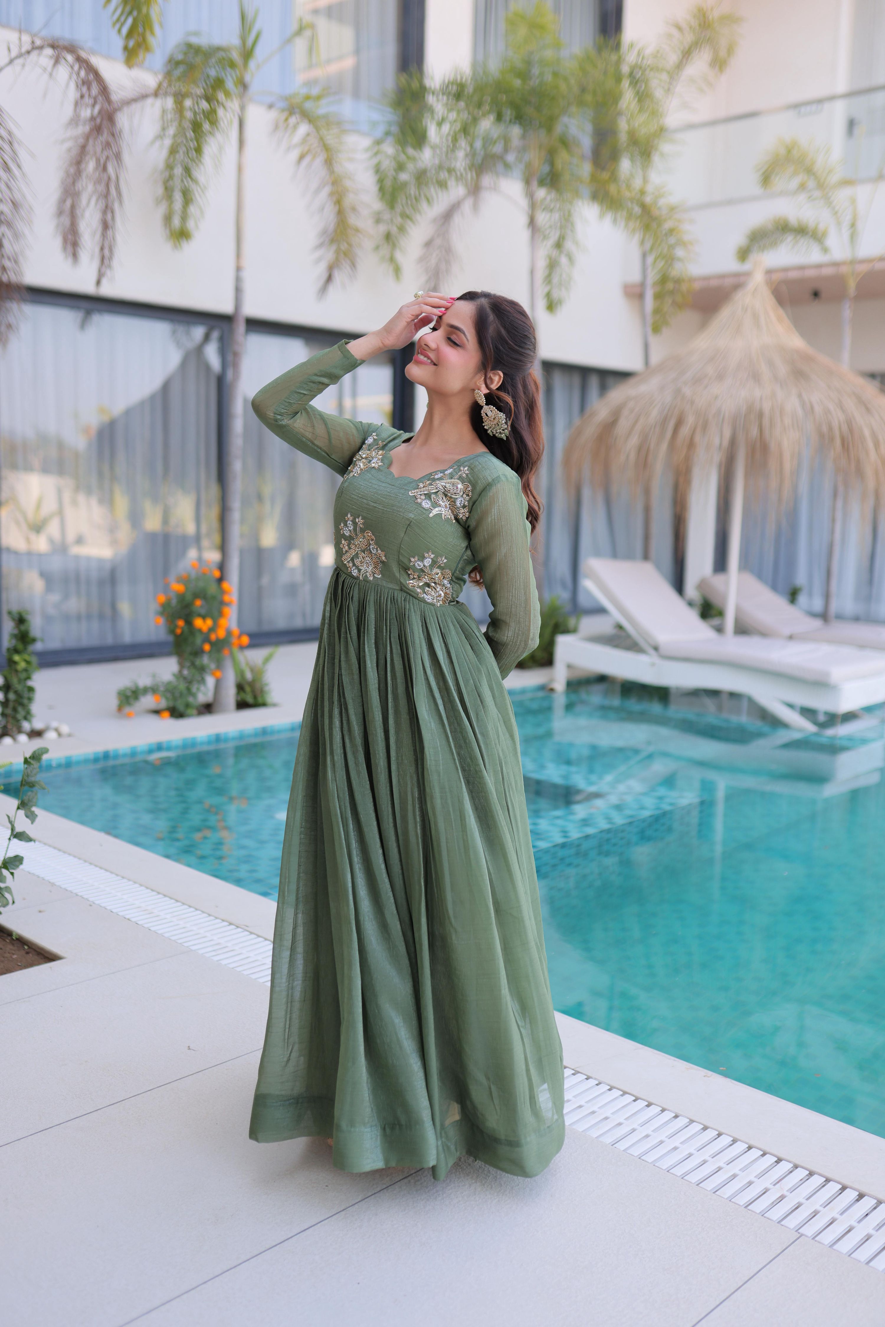 Jyoti Fashion Sea Green Silver Crunchy Beads Embroidered Anarkali Set - Distacart