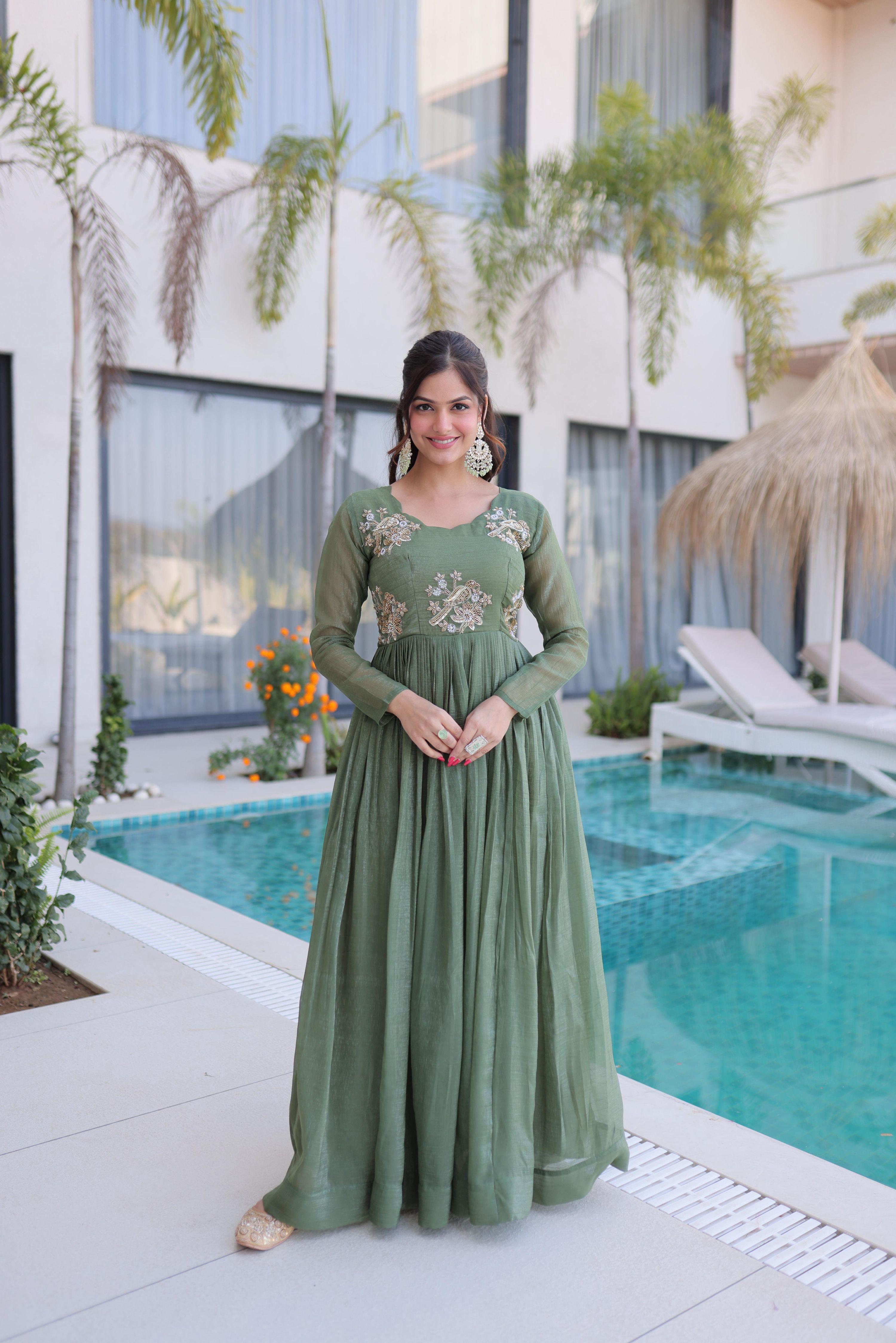 Jyoti Fashion Sea Green Silver Crunchy Beads Embroidered Anarkali Set - Distacart