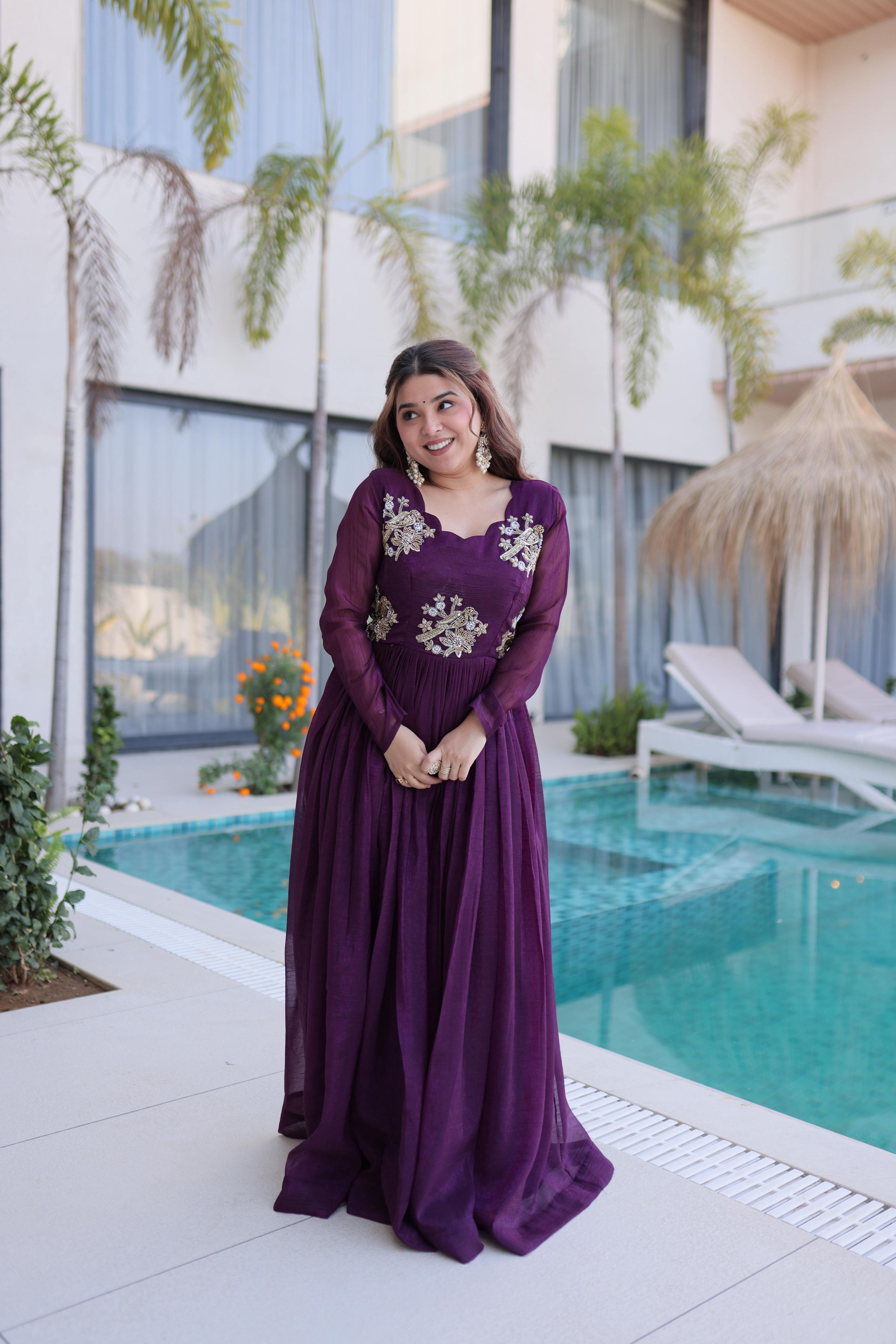 Jyoti Fashion Purple Silver Crunchy Beads Embroidered Anarkali Set - Distacart