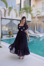 Thumbnail for Jyoti Fashion Wine Fendi Silk Beads Embroidered Designer Anarkali Set - Distacart