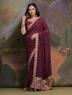 Thumbnail for Jyoti Fashion Women's Wine Coding Sequence Georgette Saree with Blouse - Distacart