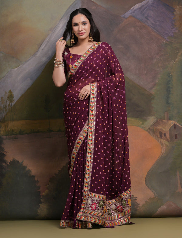 Jyoti Fashion Women's Wine Coding Sequence Georgette Saree with Blouse - Distacart