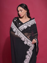 Thumbnail for Jyoti Fashion Women's Black Coding Work Georgette Saree with Blouse - Distacart