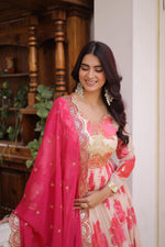 Thumbnail for Jyoti Fashion Pink Russian Silk Sequins Embroidered Anarkali Set with Dupatta - Distacart