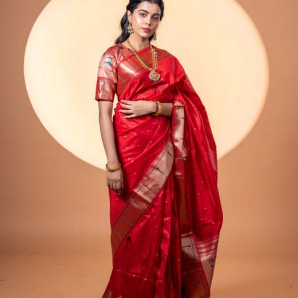 Jyoti Fashion Women's Maroon Soft Khadi Raw Silk Zari Woven Saree with Blouse - Dista
