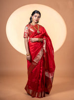 Thumbnail for Jyoti Fashion Women's Maroon Soft Khadi Raw Silk Zari Woven Saree with Blouse - Dista