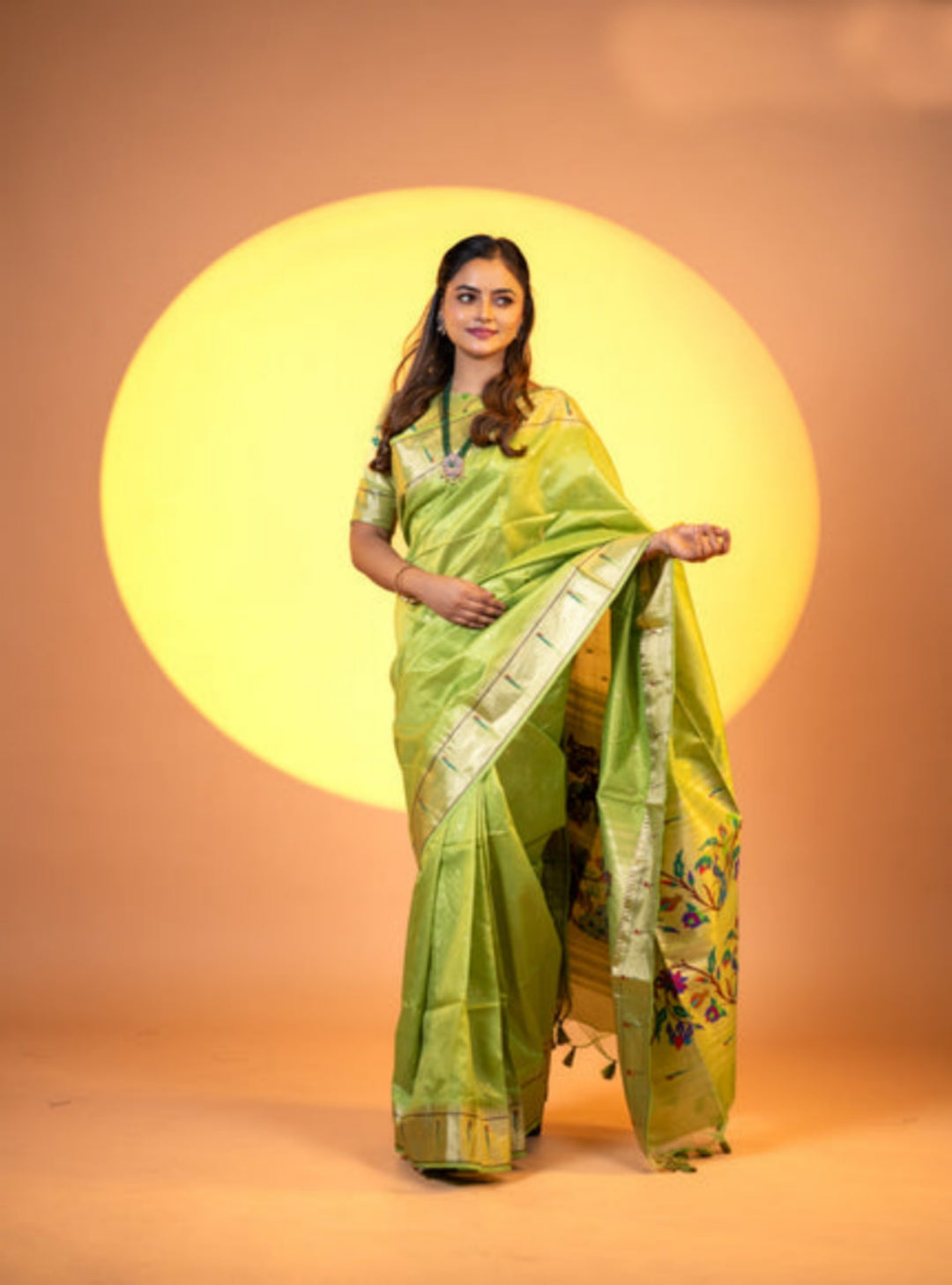 Jyoti Fashion Women's Mehendi Soft Khadi Raw Silk Zari Woven Saree with Blouse - Dista
