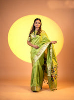 Thumbnail for Jyoti Fashion Women's Mehendi Soft Khadi Raw Silk Zari Woven Saree with Blouse - Dista