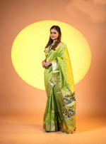 Thumbnail for Jyoti Fashion Women's Mehendi Soft Khadi Raw Silk Zari Woven Saree with Blouse - Dista
