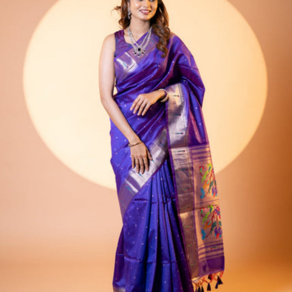 Jyoti Fashion Women's Royal Blue Soft Khadi Raw Silk Zari Woven Saree with Blouse - Dista