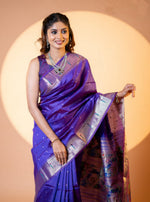 Thumbnail for Jyoti Fashion Women's Royal Blue Soft Khadi Raw Silk Zari Woven Saree with Blouse - Dista