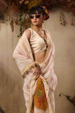 Thumbnail for Jyoti Fashion Women's Orange Soft Muga Cotton Resham Weaving Saree with Blouse - Dista