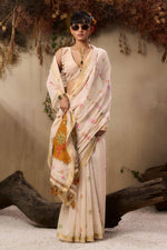Thumbnail for Jyoti Fashion Women's Orange Soft Muga Cotton Resham Weaving Saree with Blouse - Dista