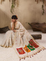 Thumbnail for Jyoti Fashion Women's Red Soft Muga Cotton Resham Weaving Saree with Blouse - Dista