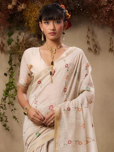 Jyoti Fashion Women's Red Soft Muga Cotton Resham Weaving Saree with Blouse - Dista