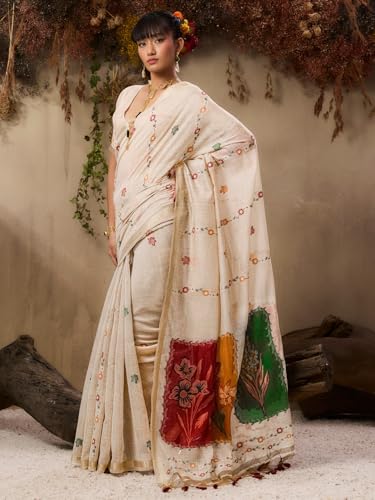 Jyoti Fashion Women's Red Soft Muga Cotton Resham Weaving Saree with Blouse - Dista