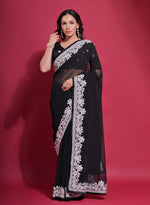 Thumbnail for Jyoti Fashion Women's Black Coding Work Georgette Saree with Blouse - Distacart