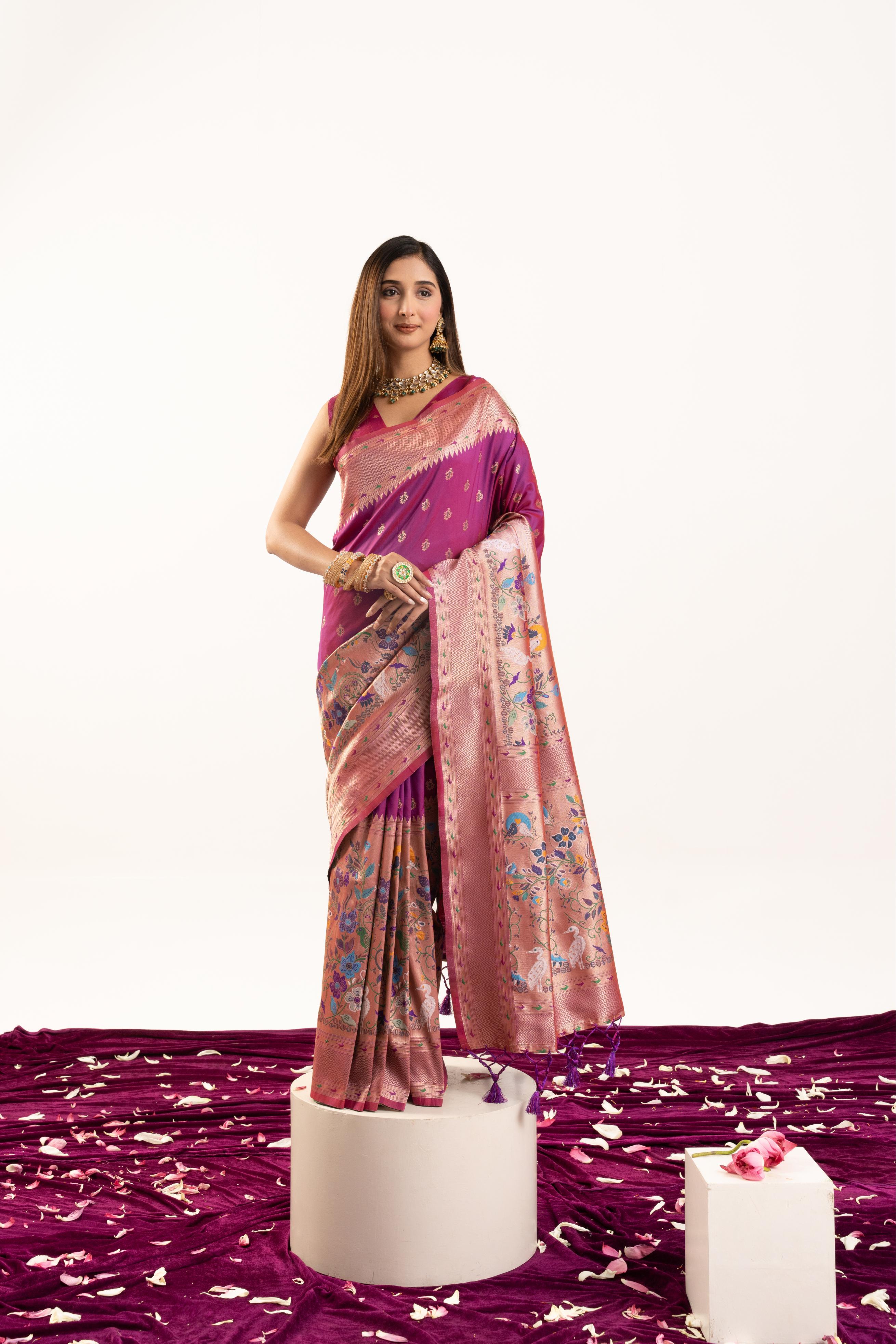 Jyoti Fashion Women's Magenta Soft Banarasi Silk Zari Woven Saree with Blouse - Dista