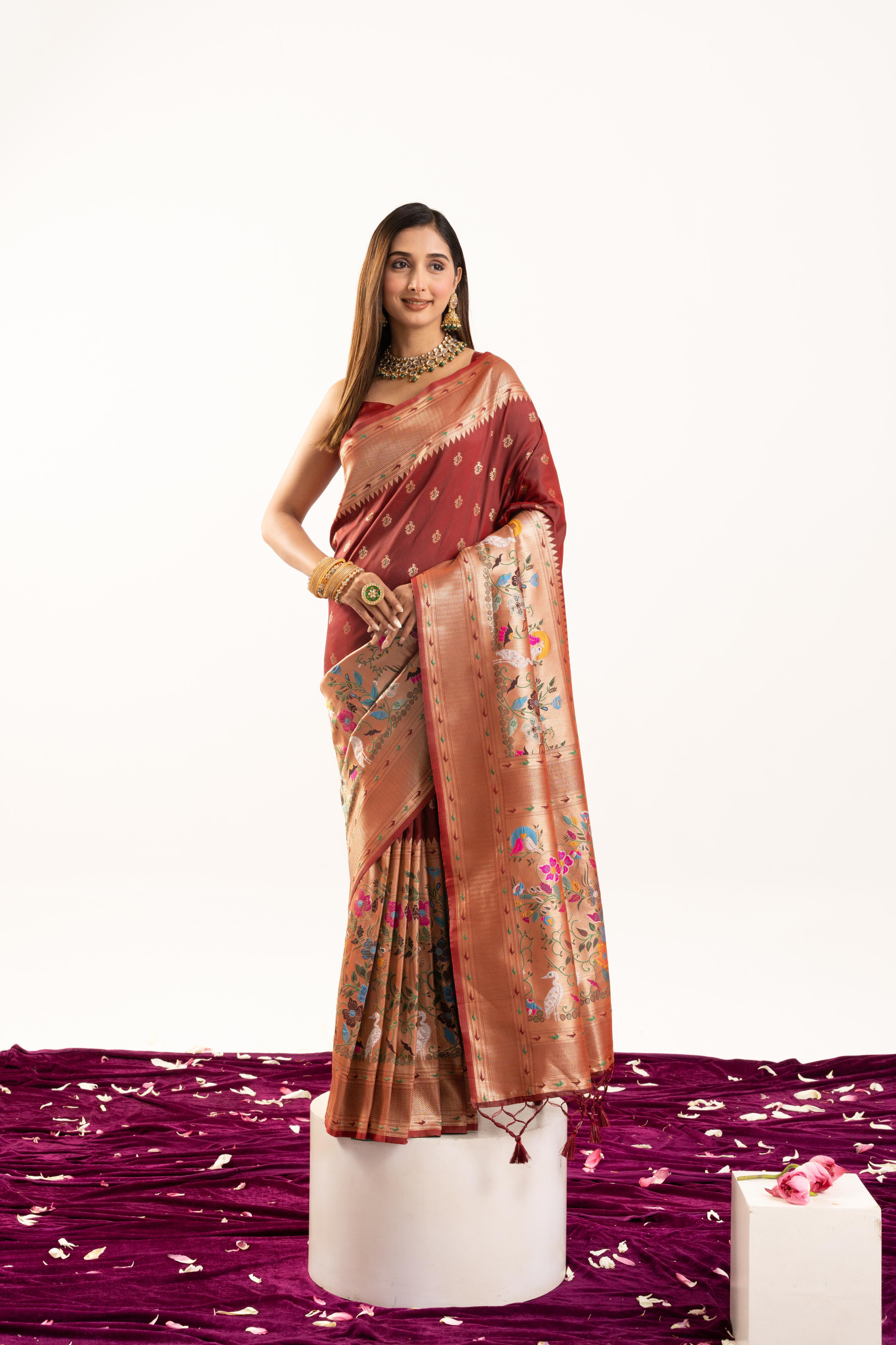 Jyoti Fashion Women's Maroon Soft Banarasi Silk Zari Woven Saree with Blouse - Dista