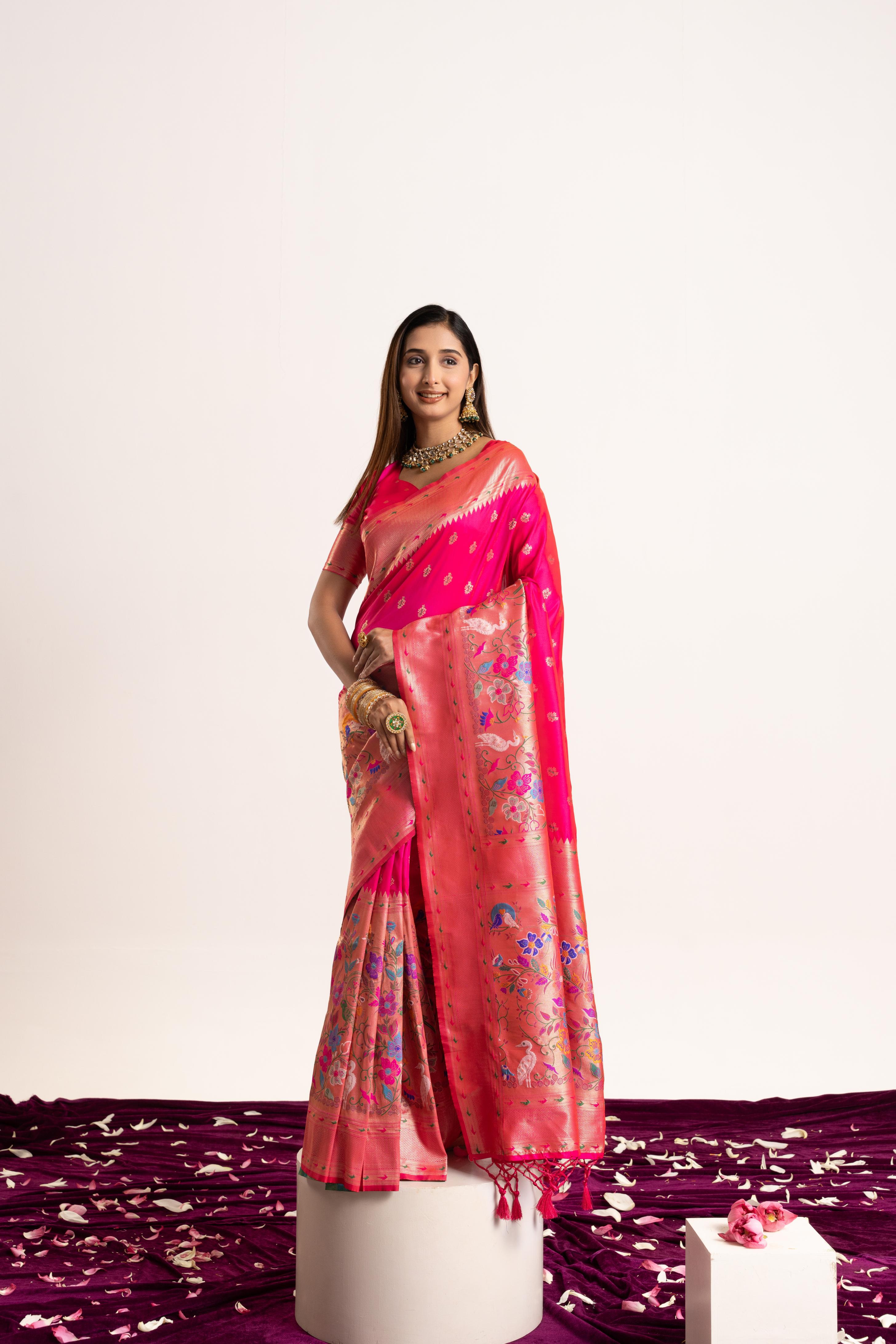 Jyoti Fashion Women's Pink Soft Banarasi Silk Zari Woven Saree with Blouse - Dista