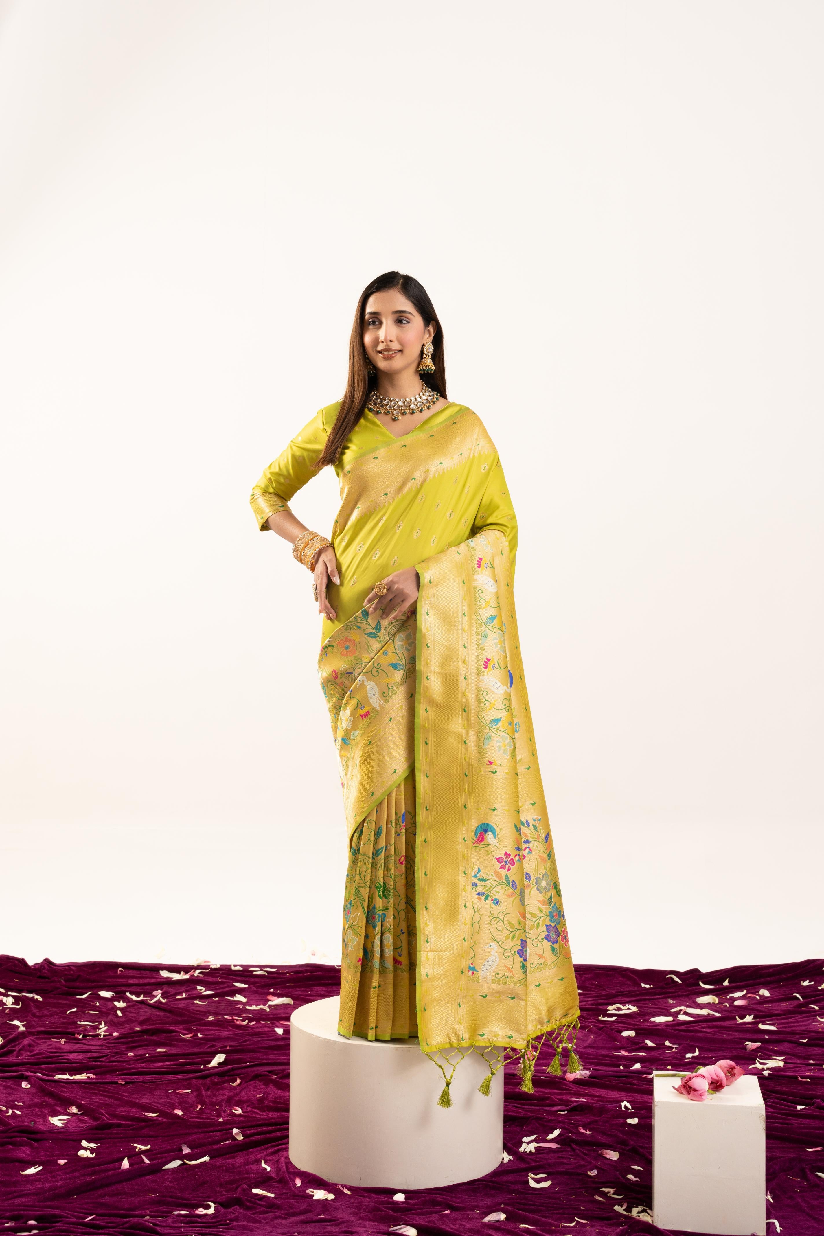 Jyoti Fashion Women's Pista Soft Banarasi Silk Zari Woven Saree with Blouse - Dista