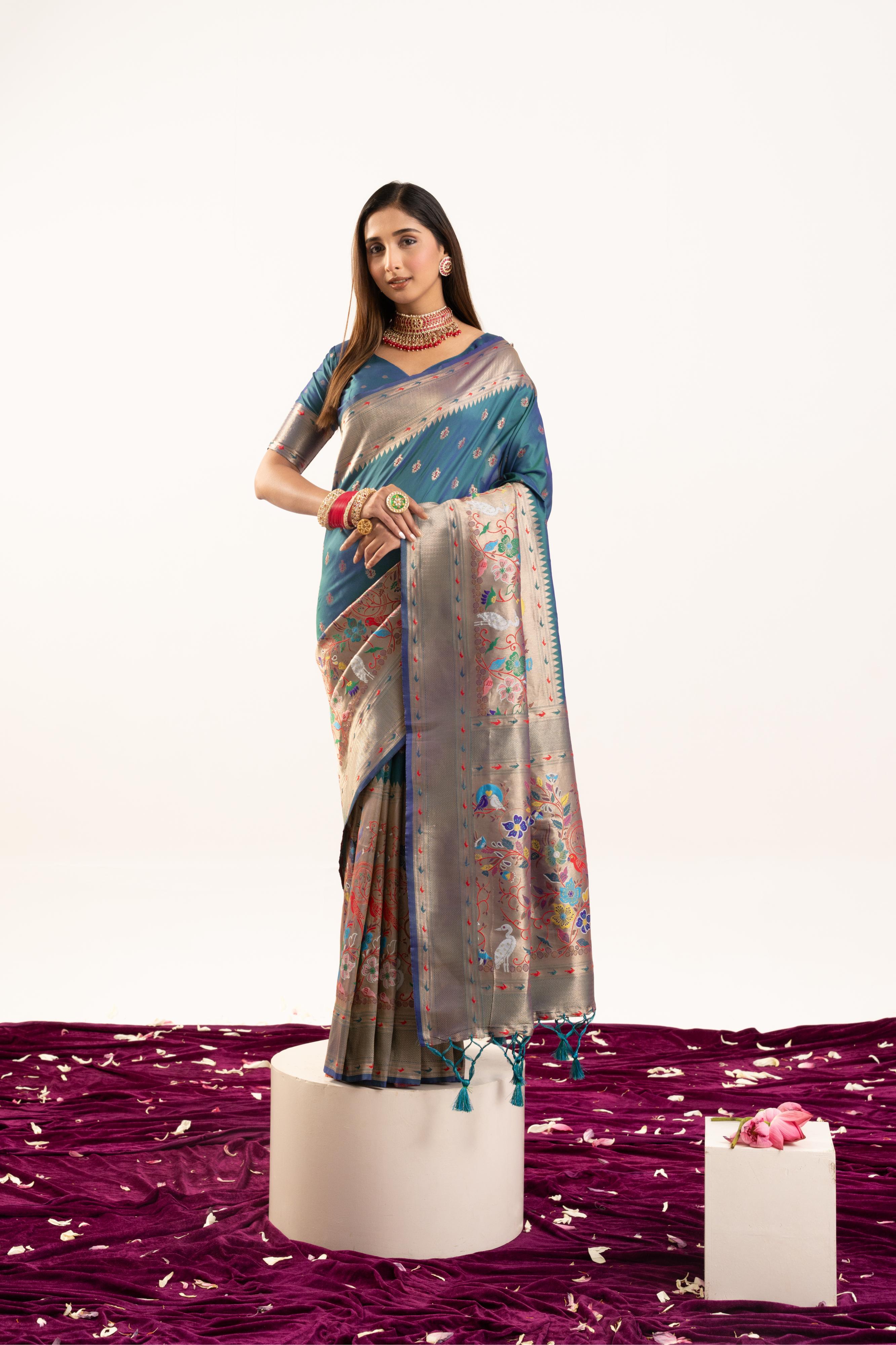 Jyoti Fashion Women's Rama Soft Banarasi Silk Zari Woven Saree with Blouse - Dista