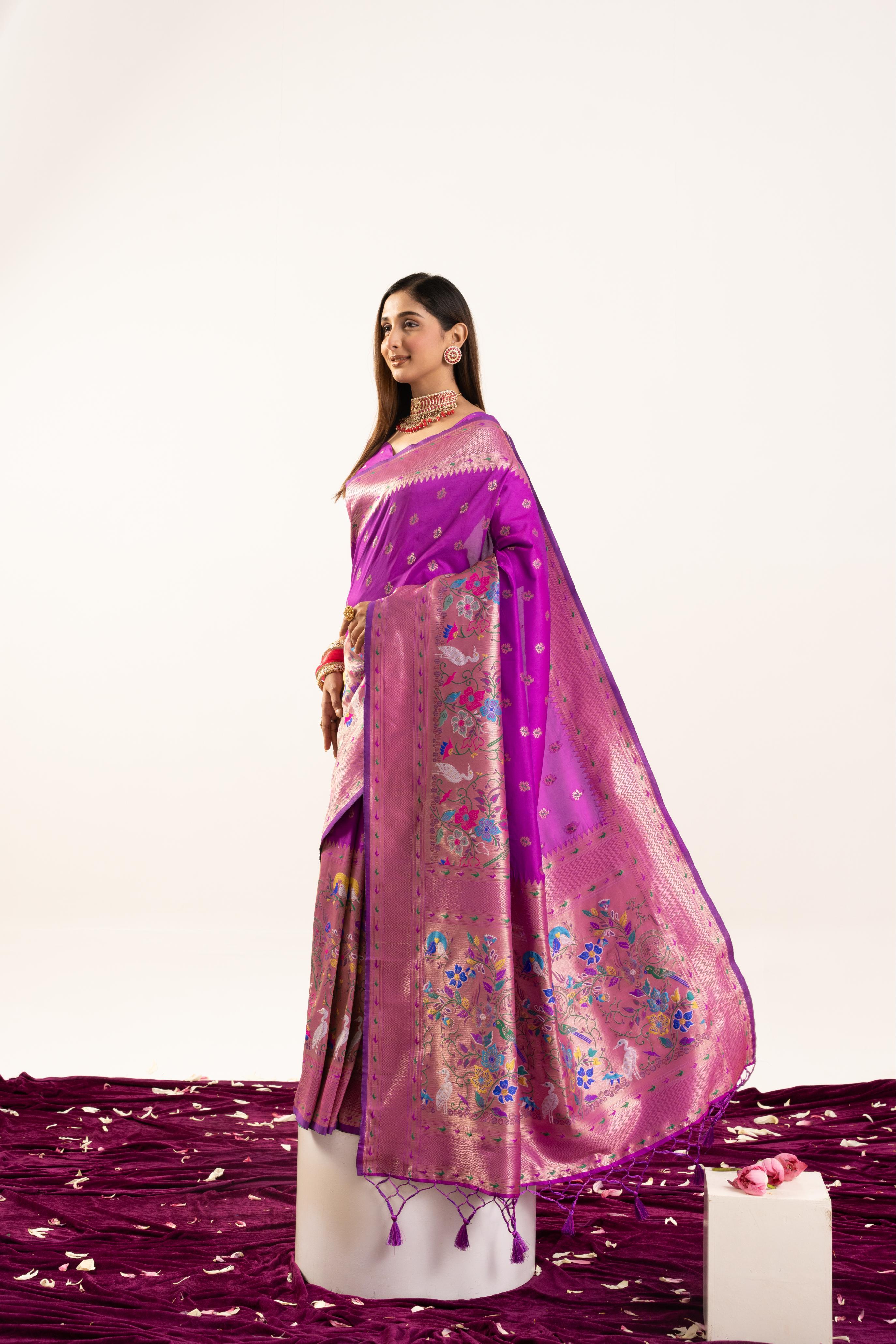 Jyoti Fashion Women's Wine Soft Banarasi Silk Zari Woven Saree with Blouse - Dista