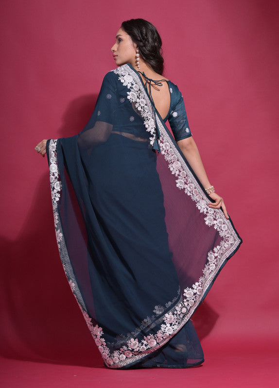 Jyoti Fashion Women's Morpich Coding Work Georgette Saree with Blouse - Distacart
