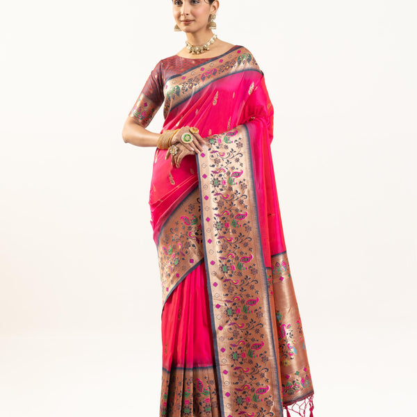 Jyoti Fashion Women's Rani Soft Banarasi Silk Zari Woven Saree with Blouse - Dista