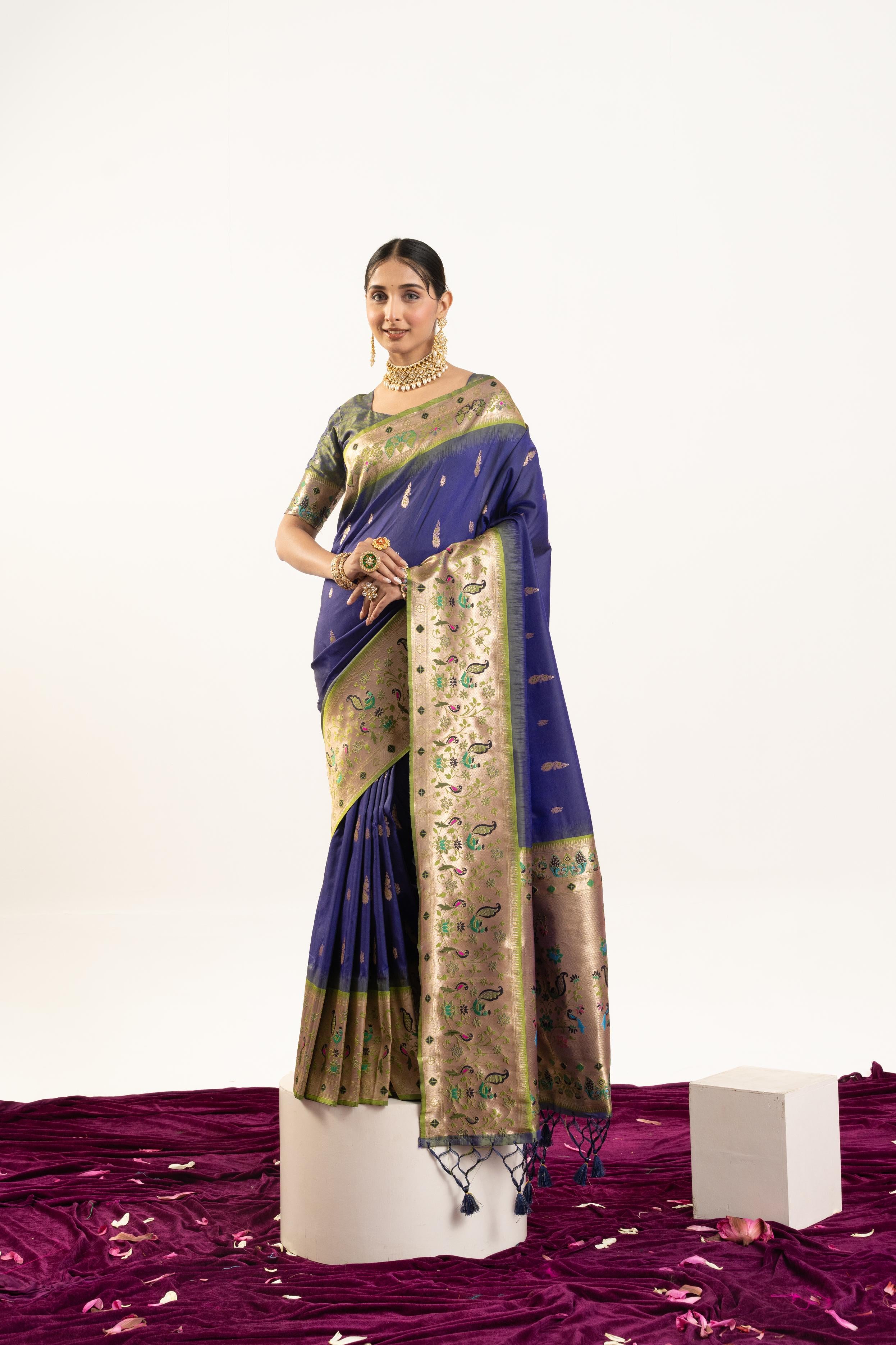 Jyoti Fashion Women's Royal Blue Soft Banarasi Silk Zari Woven Saree with Blouse - Dista