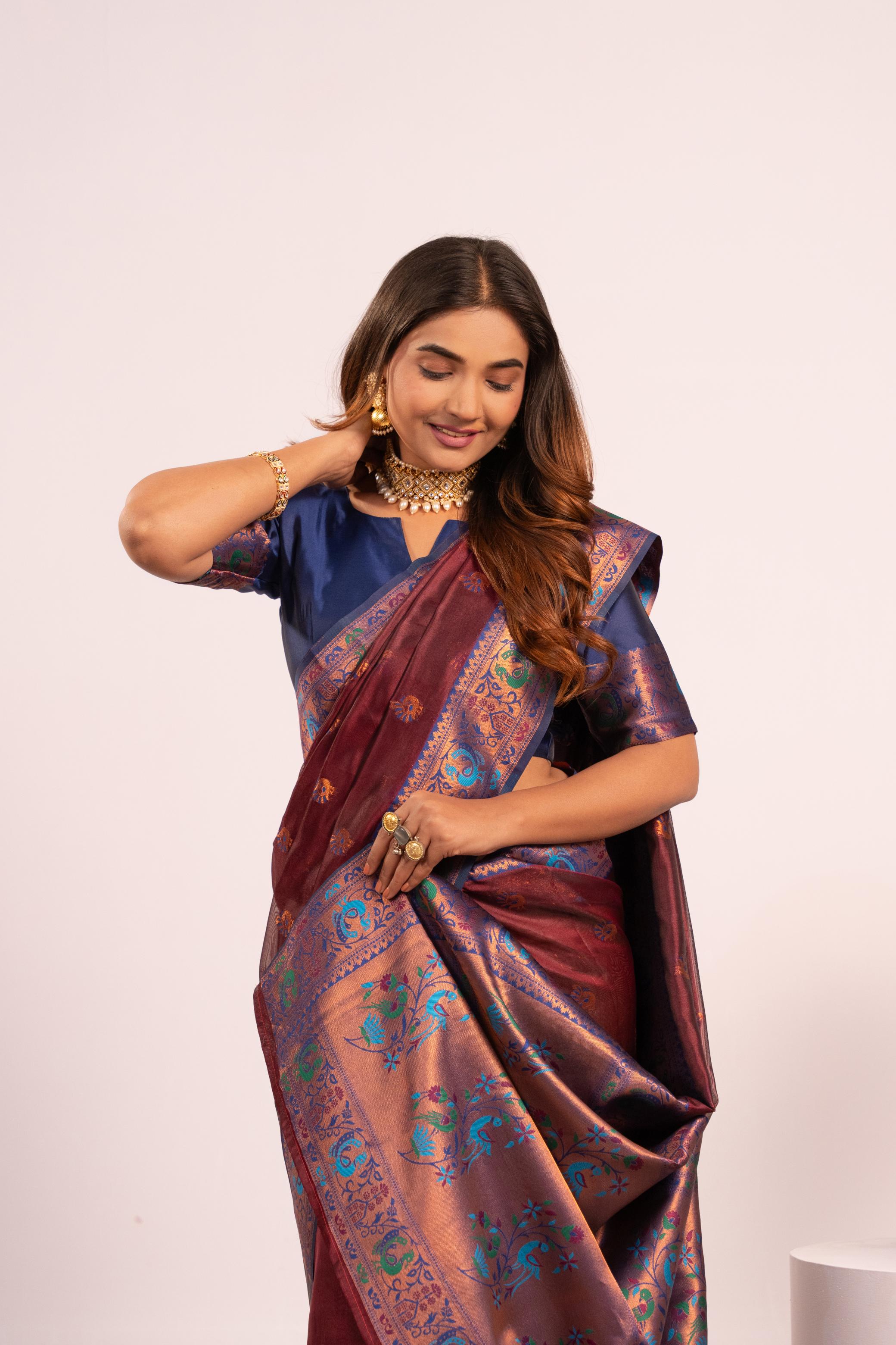 Jyoti Fashion Women's Coffee Soft Tissue Silk Zari Woven Saree with Blouse - Dista