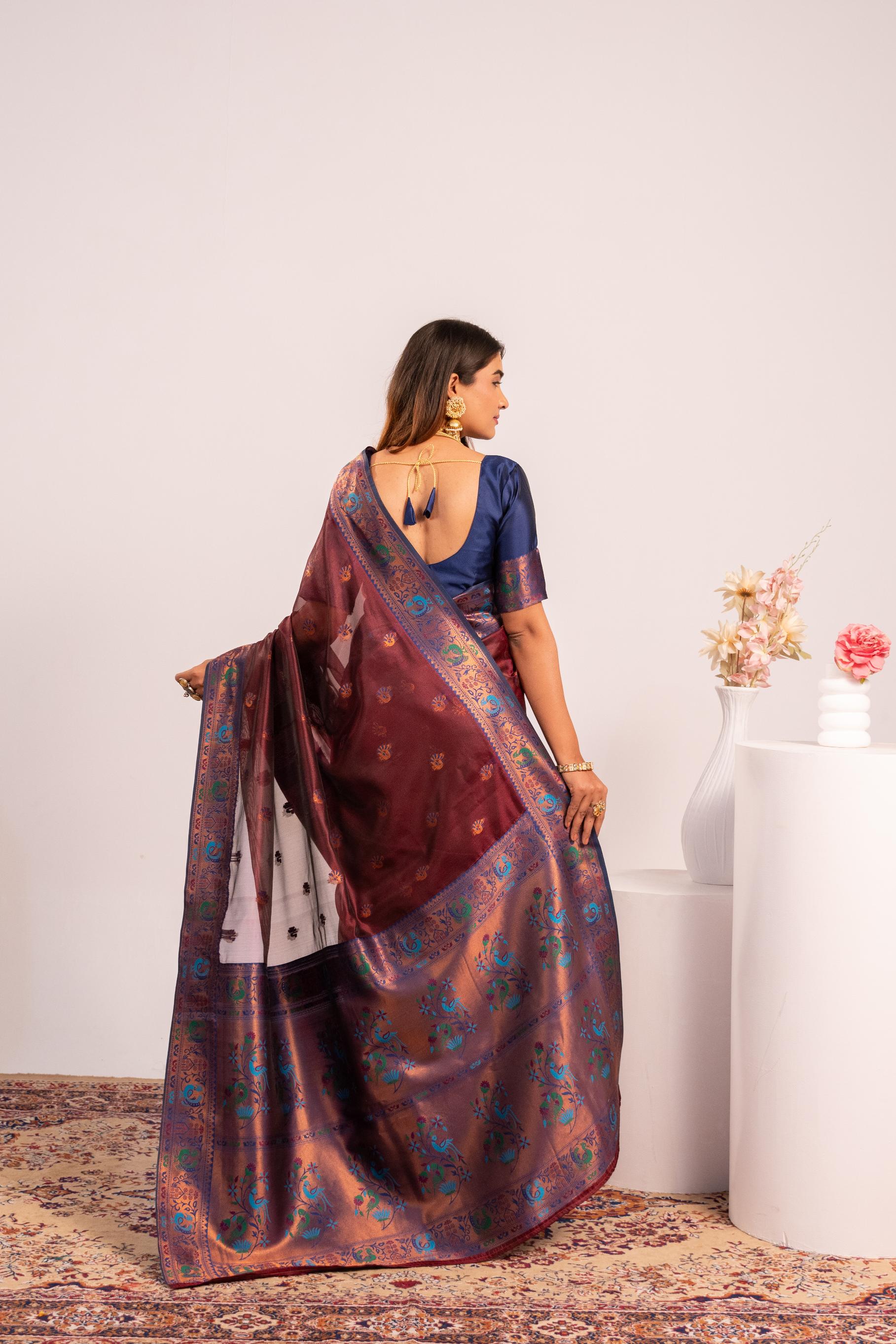 Jyoti Fashion Women's Coffee Soft Tissue Silk Zari Woven Saree with Blouse - Dista