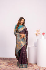 Thumbnail for Jyoti Fashion Women's Wine Soft Tissue Silk Zari Woven Saree with Blouse - Dista