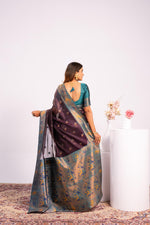 Thumbnail for Jyoti Fashion Women's Wine Soft Tissue Silk Zari Woven Saree with Blouse - Dista